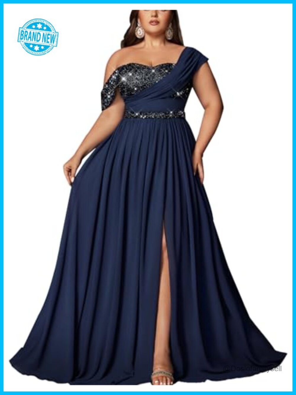 Plus Size Sequin Chiffon One Shoulder Formal Evening Prom Dress